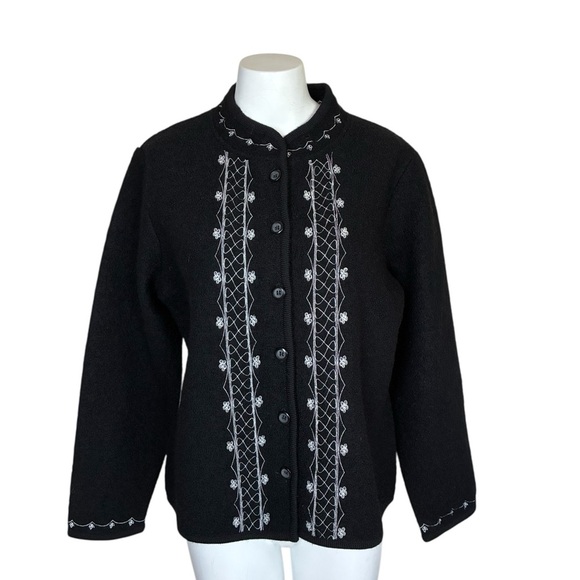 The Tog Shop Black 100% Wool Embroidered Button-Up Cardigan- PM - Picture 1 of 14